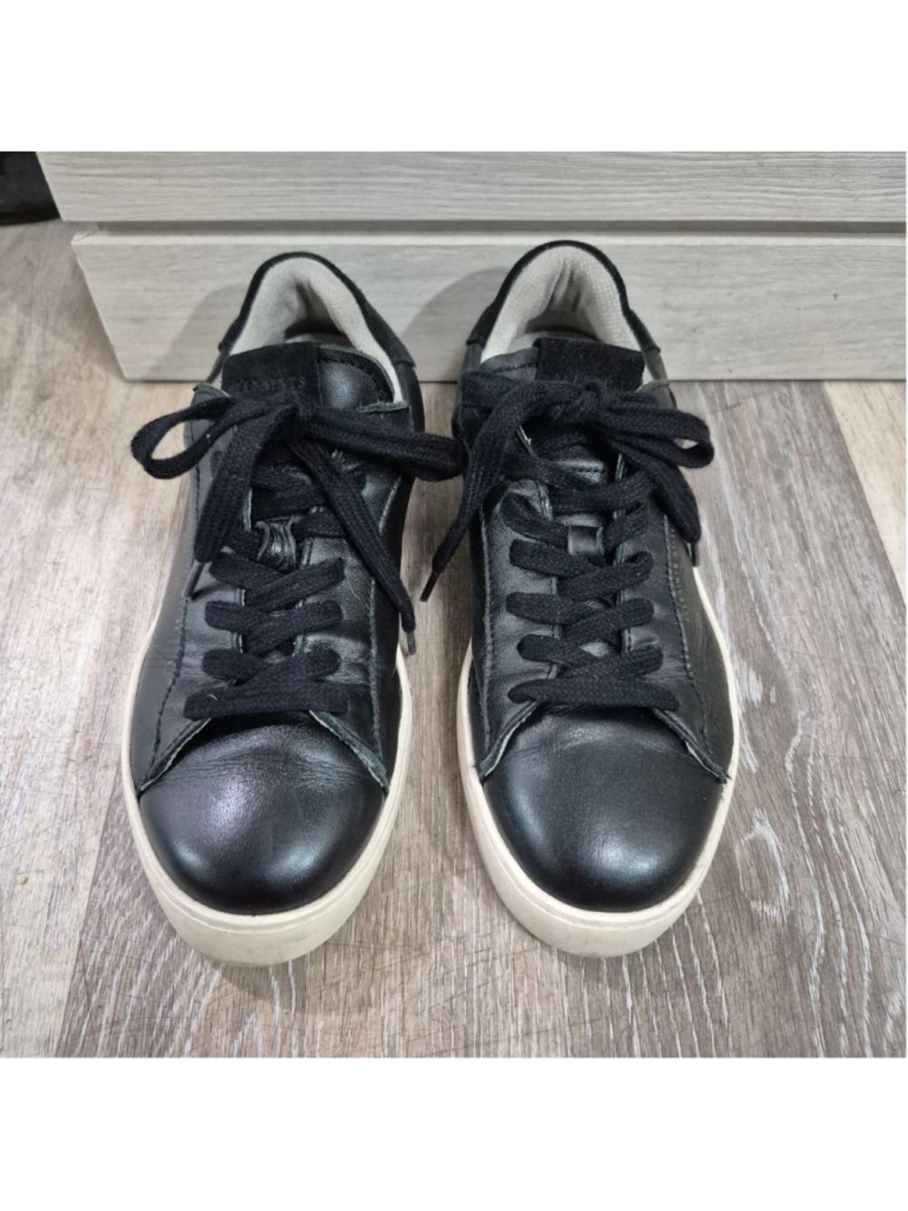 Women's AllSaints Black Leather Sneakers Size 6 with Beige Soles